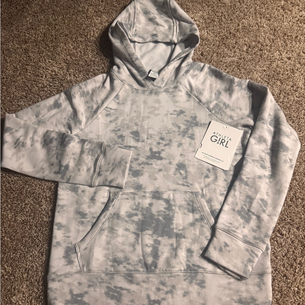 NWT Girls Athleta Gray Hoodie with Modern Tie-Dye Pattern
